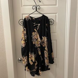 Black floral shorts romper